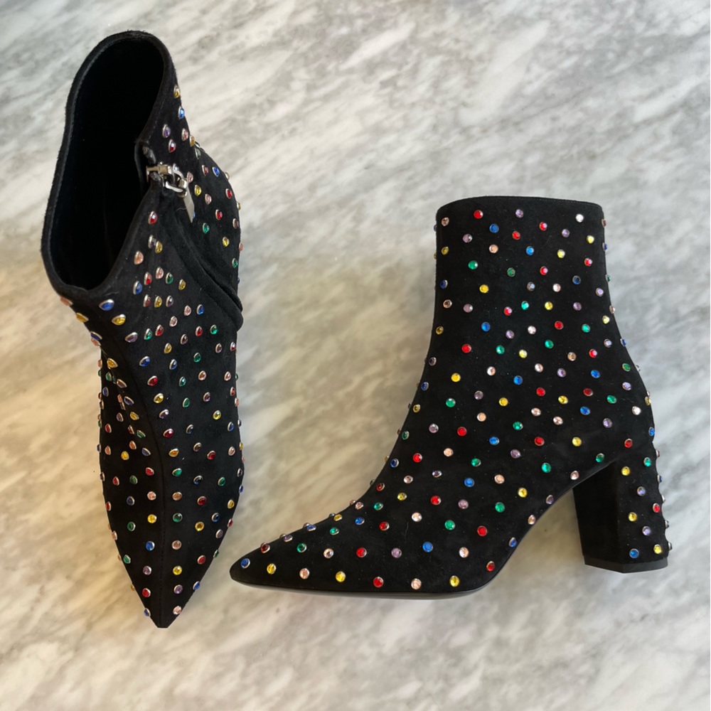 Saint Laurent - NEW Betty 70mm Studded Boots Booties 38.5 black suede multicolor